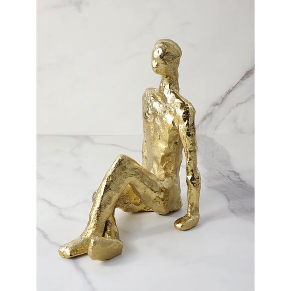 MCM Sitting Man Figurine Sculpture 7 1/4" Gold Finished Art Home Decor Accent - Picture 6 of 13